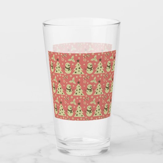 Retro Kerstbomen holly bessen ster snoep Glas (Voorkant)