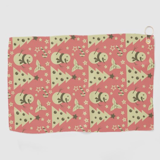 Retro Kerstbomen holly bessen ster snoep Golfhanddoek (Horizontaal)