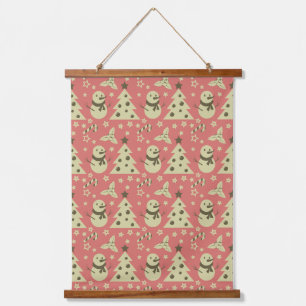 Retro Kerstbomen holly bessen ster snoep Hangend Wandkleed