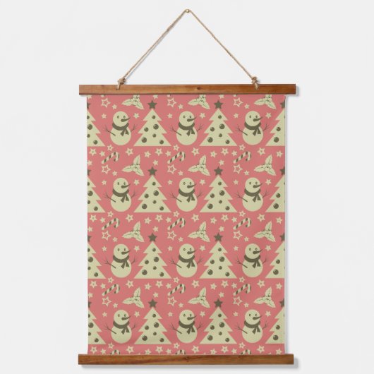 Retro Kerstbomen holly bessen ster snoep Hangend Wandkleed (Voorkant)
