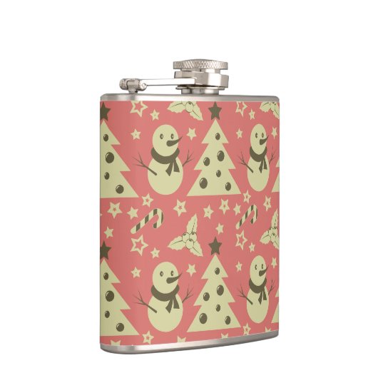 Retro Kerstbomen holly bessen ster snoep Heupfles (Rechts)