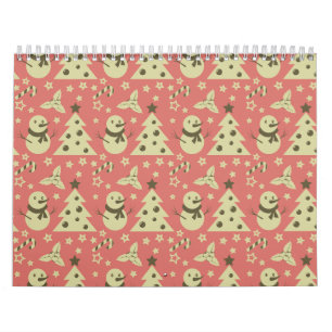 Retro Kerstbomen holly bessen ster snoep Kalender