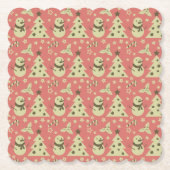 Retro Kerstbomen holly bessen ster snoep Kartonnen Onderzetters (Voorkant)