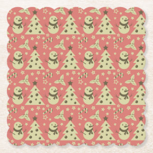 Retro Kerstbomen holly bessen ster snoep Kartonnen Onderzetters