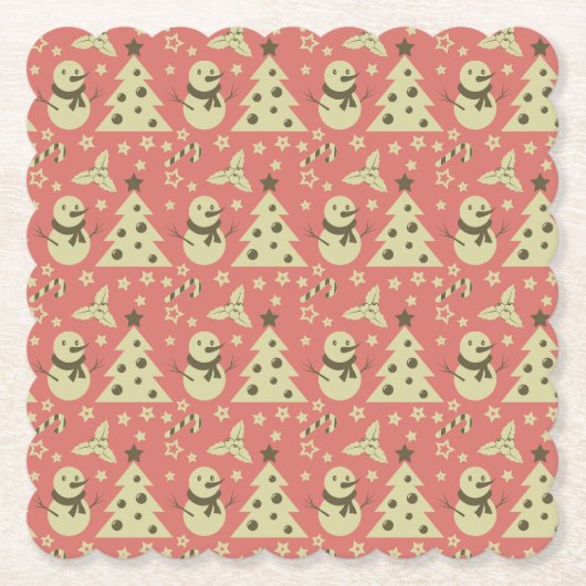 Retro Kerstbomen holly bessen ster snoep Kartonnen Onderzetters (Voorkant)