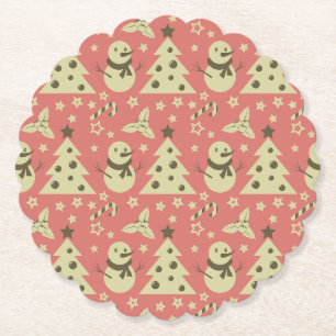 Retro Kerstbomen holly bessen ster snoep Kartonnen Onderzetters