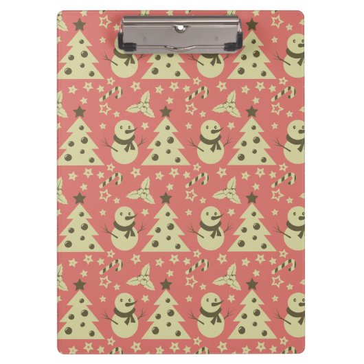 Retro Kerstbomen holly bessen ster snoep Klembord (Voorkant)