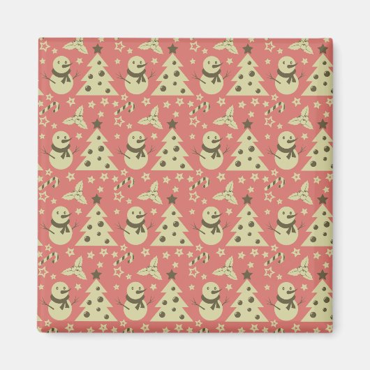 Retro Kerstbomen holly bessen ster snoep Magneet (Voorkant)