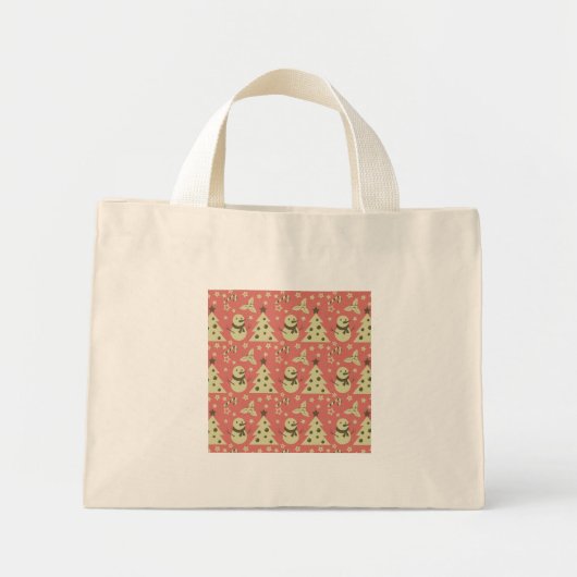 Retro Kerstbomen holly bessen ster snoep Mini Tote Bag (Voorkant)