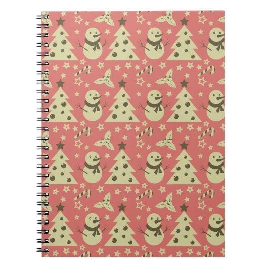 Retro Kerstbomen holly bessen ster snoep Notitieboek (Voorkant)