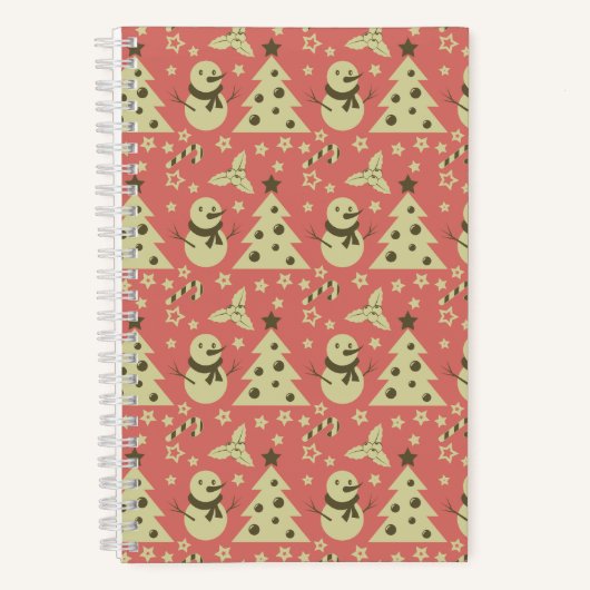 Retro Kerstbomen holly bessen ster snoep Notitieboek (Voorkant)