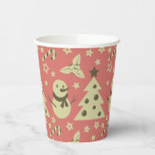 Retro Kerstbomen holly bessen ster snoep Papieren Bekers (Links)