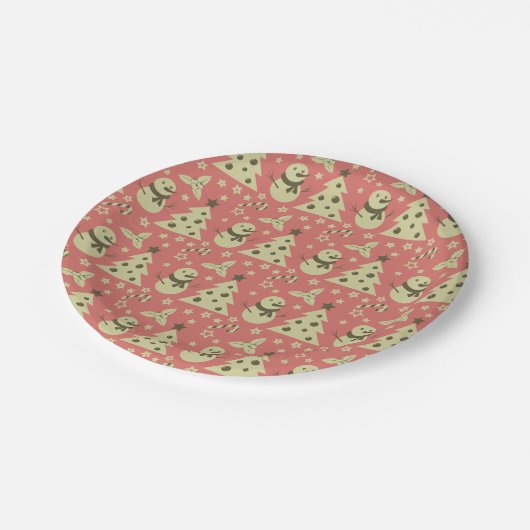 Retro Kerstbomen holly bessen ster snoep Papieren Bordje (Gekanteld)