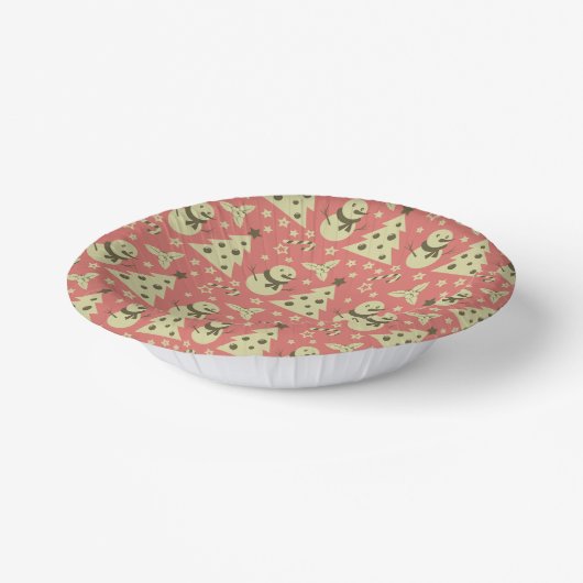 Retro Kerstbomen holly bessen ster snoep Papieren Kommen (Gebogen)