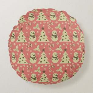 Retro Kerstbomen holly bessen ster snoep Rond Kussen