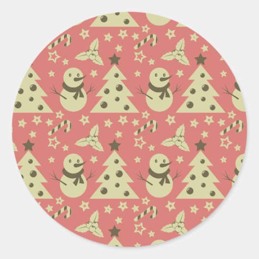 Retro Kerstbomen holly bessen ster snoep Ronde Sticker (Voorkant)