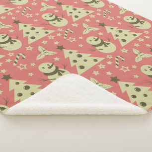 Retro Kerstbomen holly bessen ster snoep Sherpa Deken