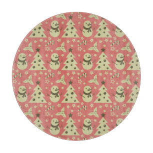 Retro Kerstbomen holly bessen ster snoep Snijplank