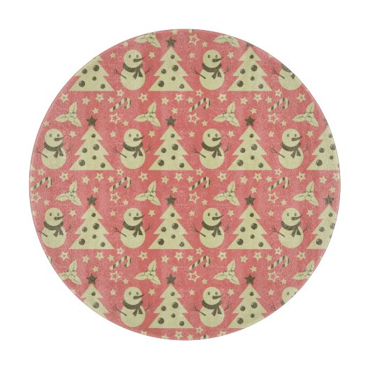 Retro Kerstbomen holly bessen ster snoep Snijplank (Voorkant)