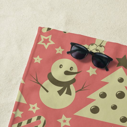 Retro Kerstbomen holly bessen ster snoep Strandlaken (In situ)