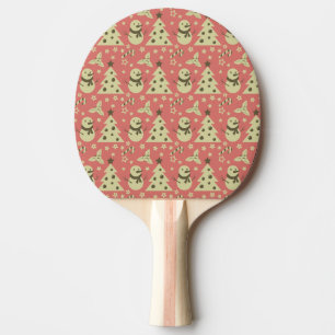 Retro Kerstbomen holly bessen ster snoep Tafeltennisbatje