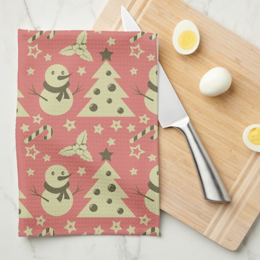 Retro Kerstbomen holly bessen ster snoep Theedoek (Quarter Fold)