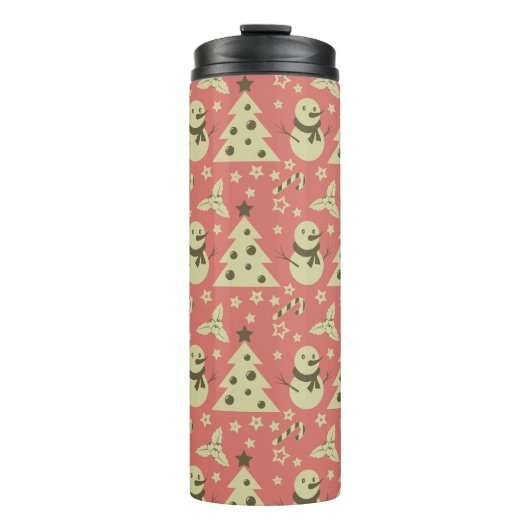 Retro Kerstbomen holly bessen ster snoep Thermosbeker (Voorkant)