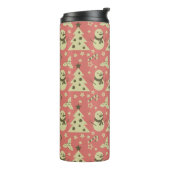 Retro Kerstbomen holly bessen ster snoep Thermosbeker (Gedraaid links)