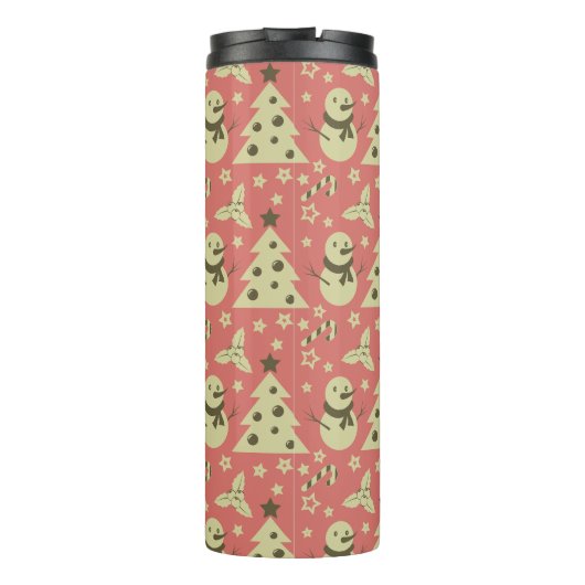 Retro Kerstbomen holly bessen ster snoep Thermosbeker (Achterkant)