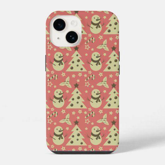 Retro kerstbomen hulstbes ster snoepriet iPhone hoesje (Achterkant)
