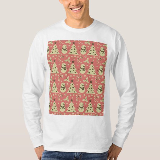 Retro kerstbomen hulstbes ster snoepstok t-shirt (Voorkant)