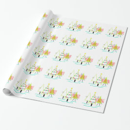 retro kerstbomen in mid century modern stijl cadeaupapier
