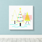 retro kerstbomen in mid century modern stijl canvas afdruk (Insitu (Houten vloer))