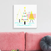 retro kerstbomen in mid century modern stijl canvas afdruk (Insitu (Woonkamer))