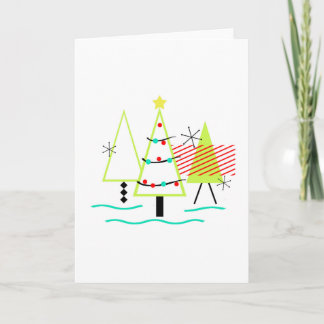 retro kerstbomen in mid century modern stijl feestdagen kaart