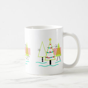 retro kerstbomen in mid century modern stijl koffiemok