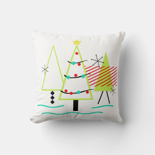 retro kerstbomen in mid century modern stijl kussen (Voorkant)