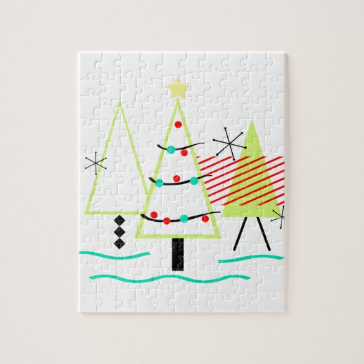 retro kerstbomen in mid century modern stijl legpuzzel (Verticaal)