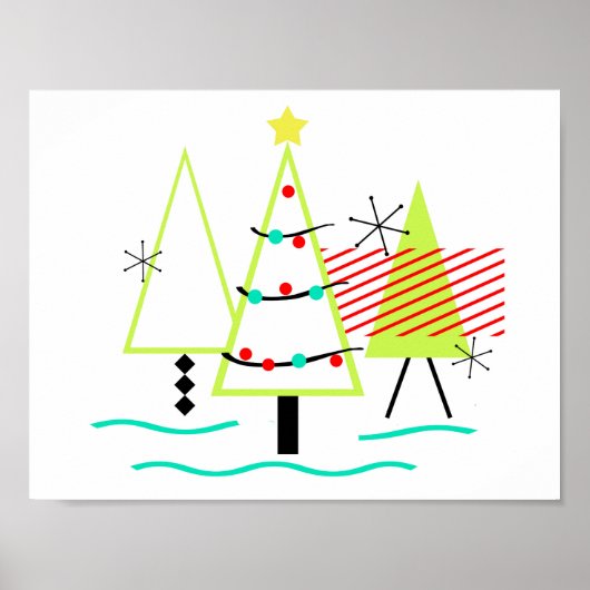 retro kerstbomen in mid century modern stijl poster (Voorkant)