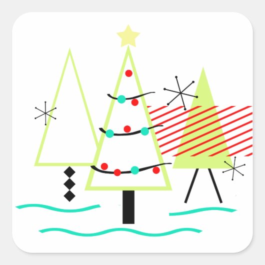 retro kerstbomen in mid century modern stijl vierkante sticker (Voorkant)