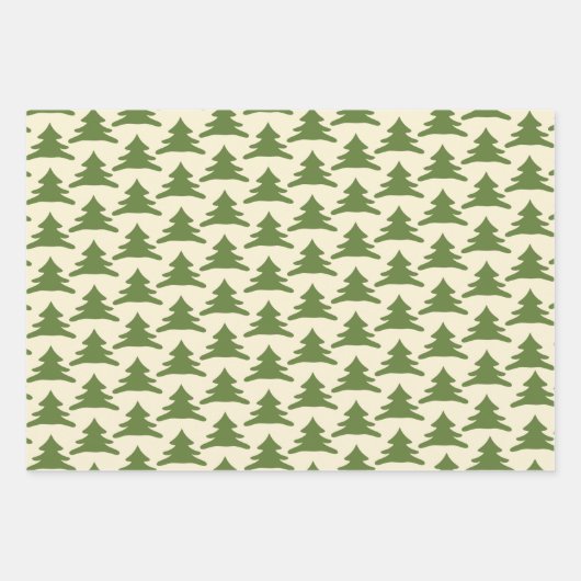 Retro Kerstbomen in Olijfgroen Rode Crème Inpakpapier Vel (Voorkant 3)