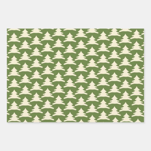 Retro Kerstbomen in Olijfgroen Rode Crème Inpakpapier Vel (Voorkant 2)