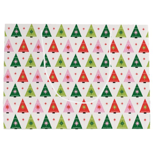 Retro kerstbomen met papierbladen groot cadeauzakje (Achterkant)