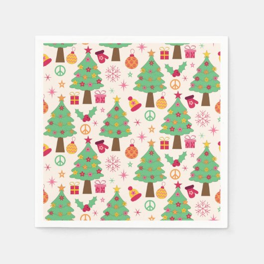 Retro Kerstbomen met Vredesteken Patroon Servet (Voorkant)