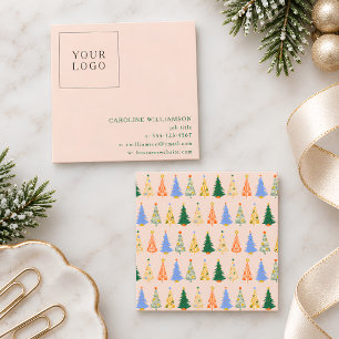 Retro Kerstbomen Minimalistische Boetieklogo Vierkante Visitekaartje