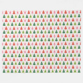 Retro Kerstbomen rood en roze Fleece Deken (Voorkant (Horizontaal))