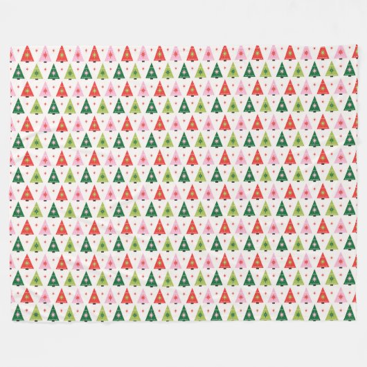 Retro Kerstbomen rood en roze Fleece Deken (Voorkant (Horizontaal))