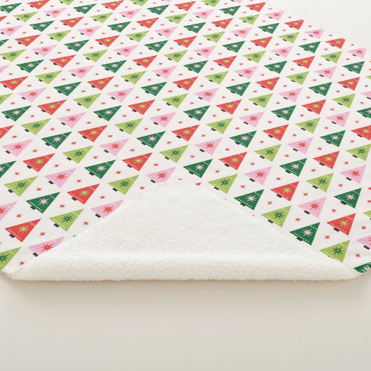 Retro Kerstbomen rood, groen en roze Sherpa Deken (3/4)