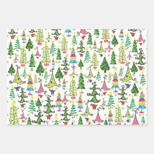 Retro kerstbomen Snoep Roze rood groen patroon Inpakpapier Vel (Voorkant)
