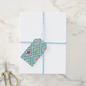 Retro kerstbomen, sterren, bogen en klokken cadeaulabel (Met Touw)